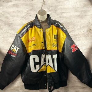 Leather CAT Ward Burton NASCAR Racing Yellow and Black Racing Jacket #22